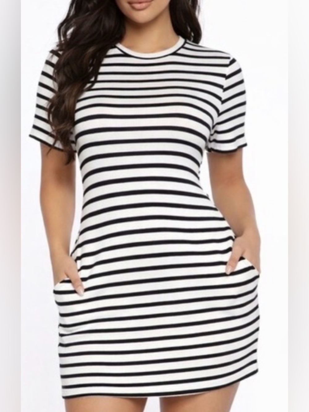 Reformation Charli Ribbed Ceto Stripe Shirt Dress Pockets Navy White Size L